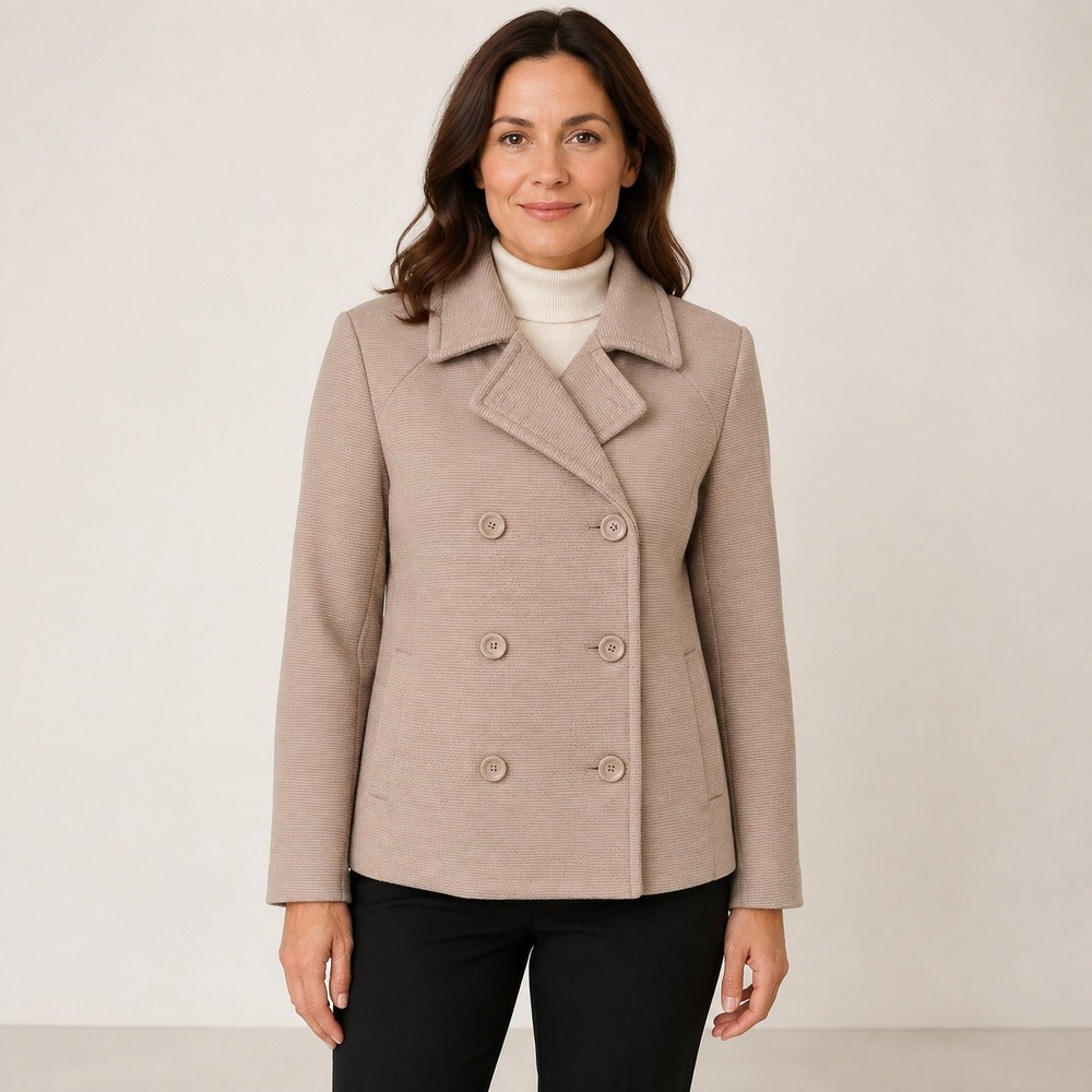 LC Lauren Conrad Coat Women's 8 Taupe Wool Blend Double Breasted Peacoat